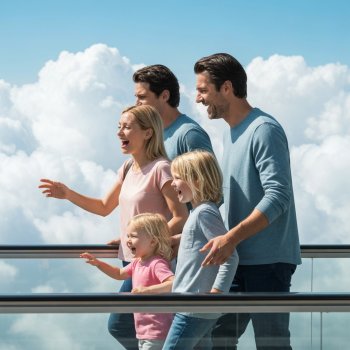 Vision Of Families On A Walkway.