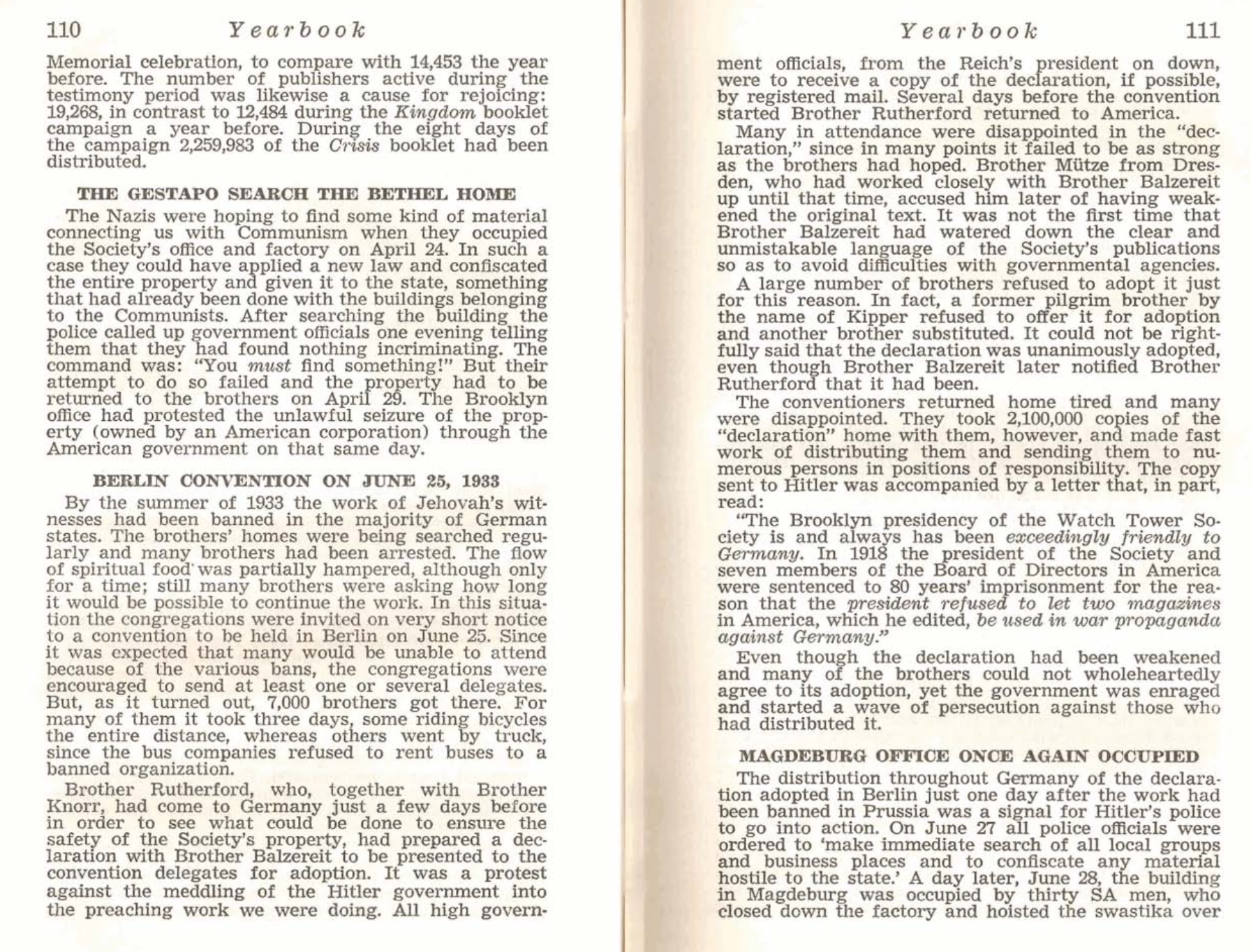Rutherfond's Declaration and Letter to Hitler Yearbook 1974 page 110 111
